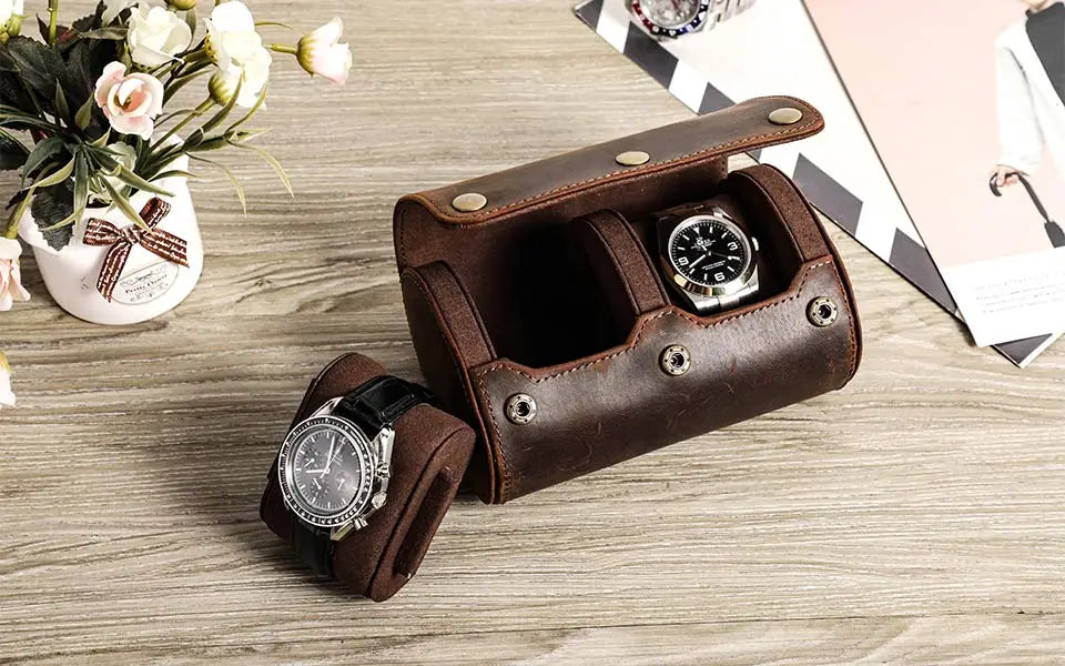CONTACT'S FAMILY 3 Grids Genuine leather Watch box Men Watches Travel Storage and Packaging Wristwatch Case High Quality Gift