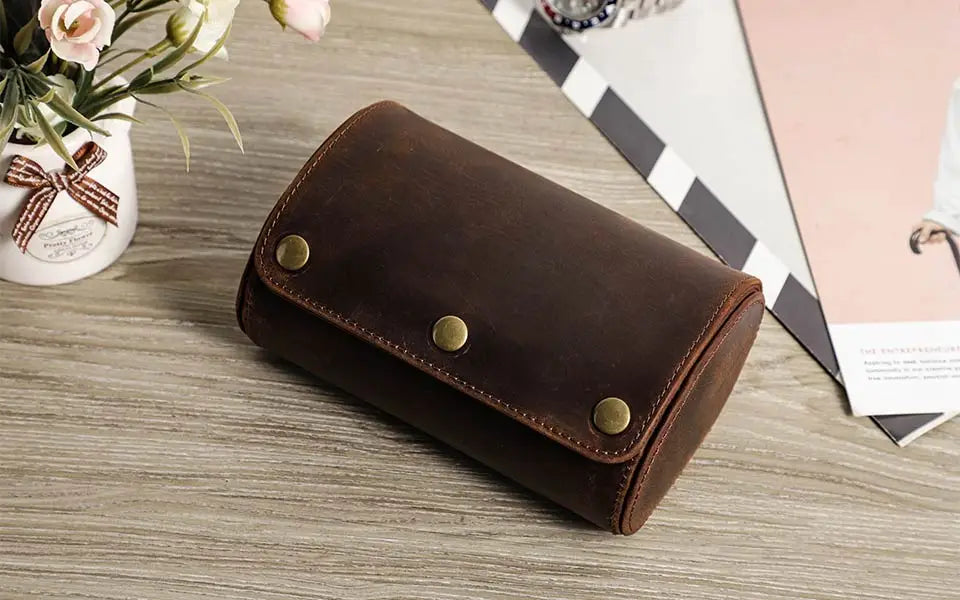 CONTACT'S FAMILY 3 Grids Genuine leather Watch box Men Watches Travel Storage and Packaging Wristwatch Case High Quality Gift