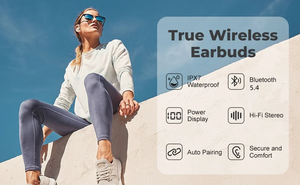 BX28 TWS Bluetooth 5.4 Earphones 9D Stereo Wireless In-Ear HiFi Headphones with Mic Hands-Free Headset for Android & iPhone