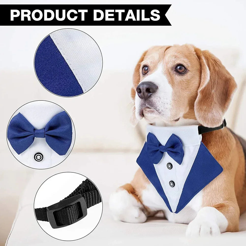 Formal Dog Tuxedo Bandanas Wedding Bow Ties Collar for Dogs Birthday Gentle Pet Costume Adjustable Tux Dogs Bandana Neckerchief