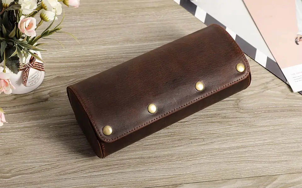 CONTACT'S FAMILY 3 Grids Genuine leather Watch box Men Watches Travel Storage and Packaging Wristwatch Case High Quality Gift