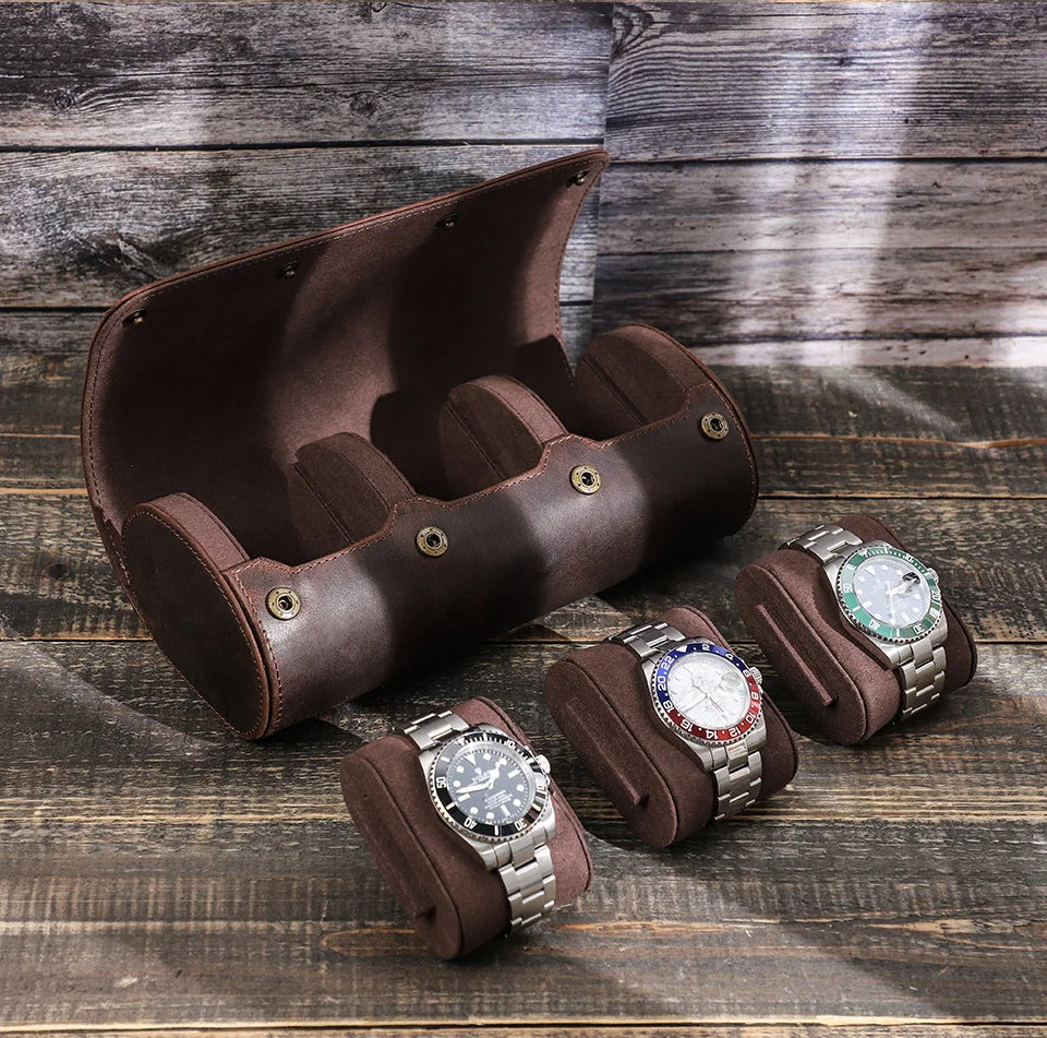 CONTACT'S FAMILY 3 Grids Genuine leather Watch box Men Watches Travel Storage and Packaging Wristwatch Case High Quality Gift