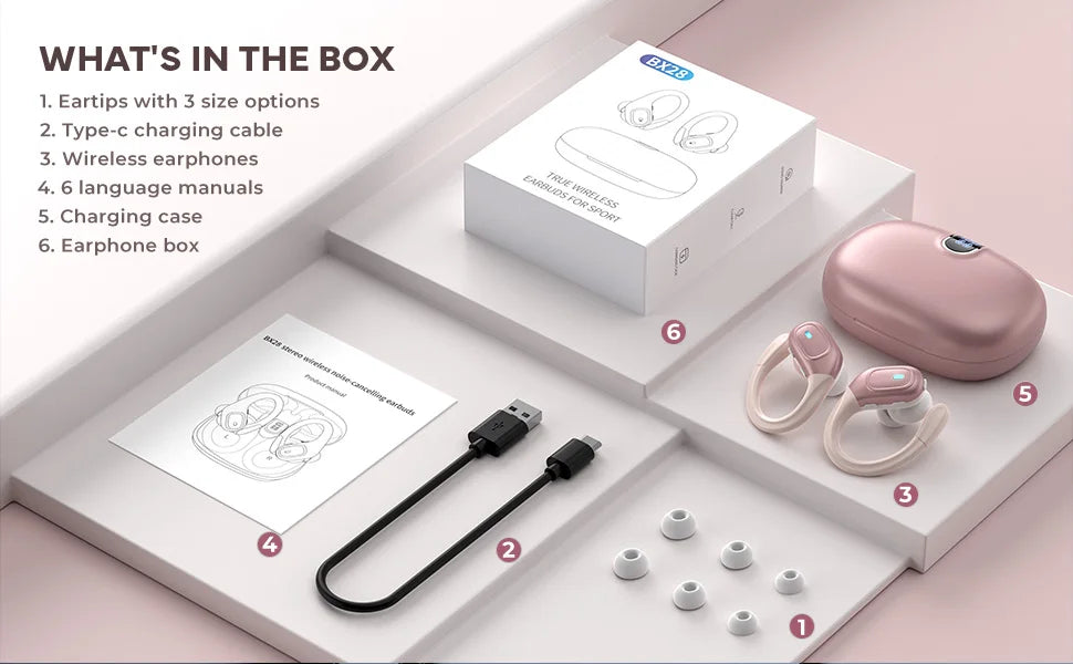 BX28 TWS Bluetooth 5.4 Earphones 9D Stereo Wireless In-Ear HiFi Headphones with Mic Hands-Free Headset for Android & iPhone