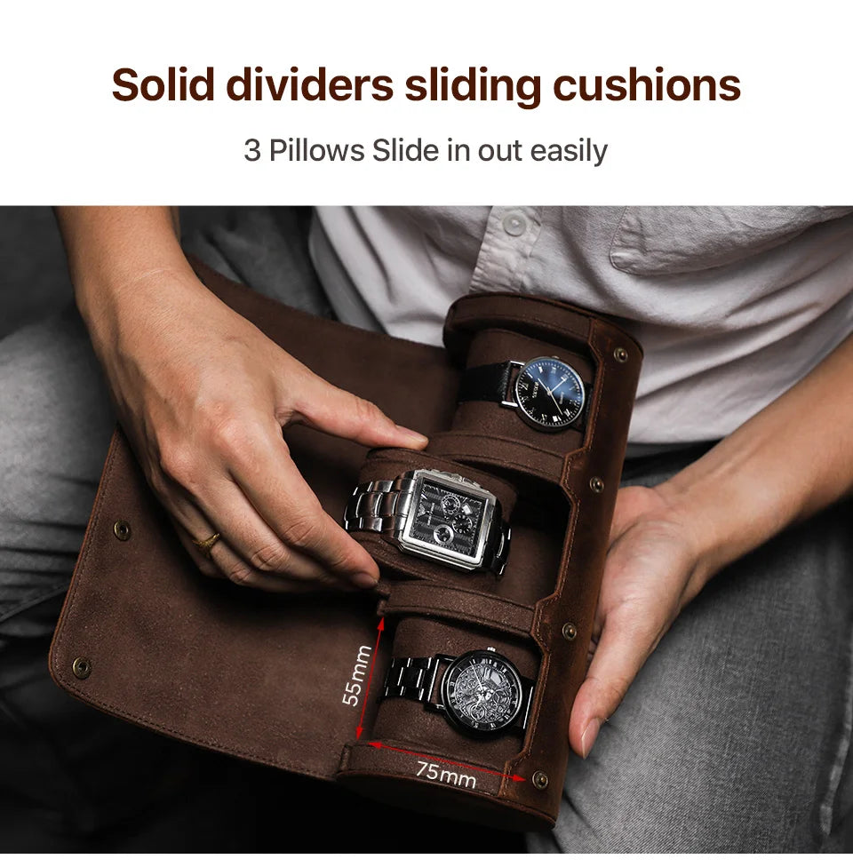 CONTACT'S FAMILY 3 Grids Genuine leather Watch box Men Watches Travel Storage and Packaging Wristwatch Case High Quality Gift