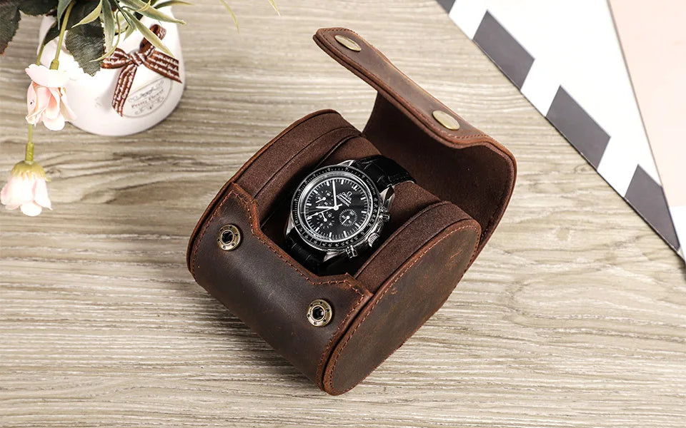 CONTACT'S FAMILY 3 Grids Genuine leather Watch box Men Watches Travel Storage and Packaging Wristwatch Case High Quality Gift
