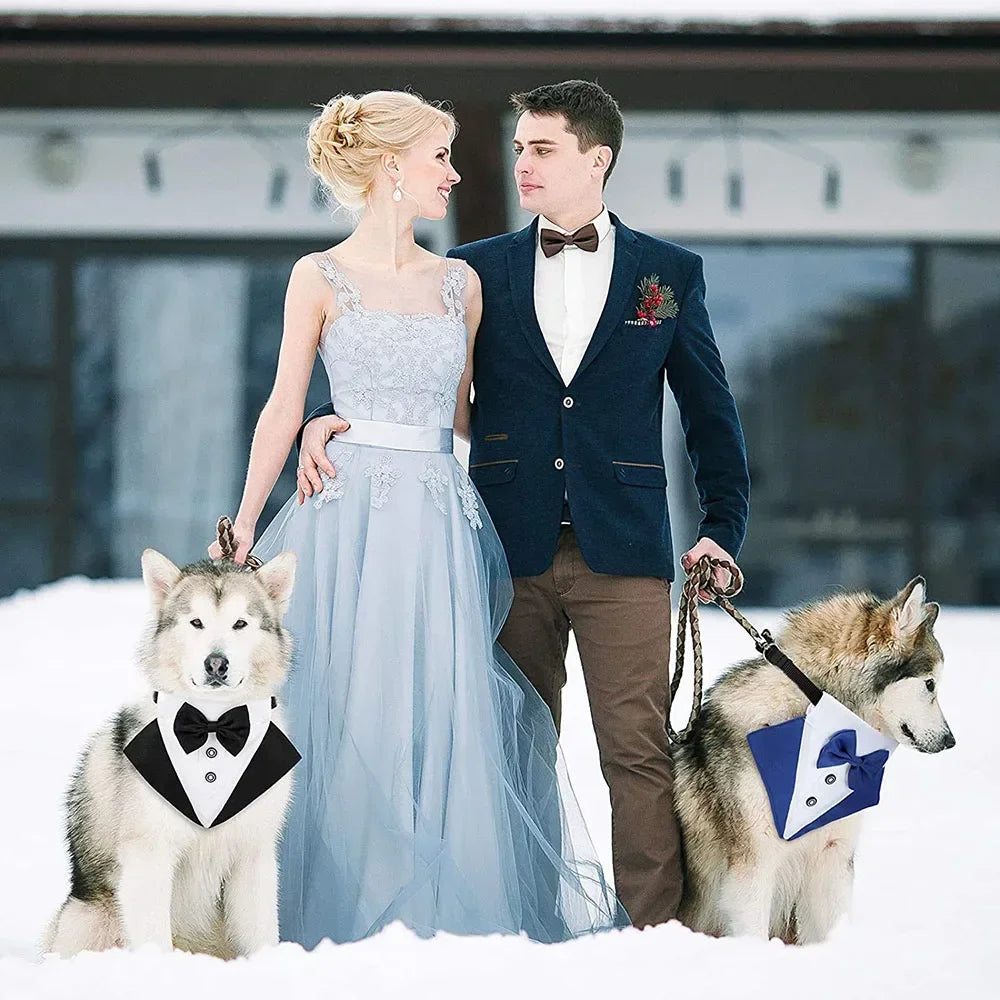Formal Dog Tuxedo Bandanas Wedding Bow Ties Collar for Dogs Birthday Gentle Pet Costume Adjustable Tux Dogs Bandana Neckerchief