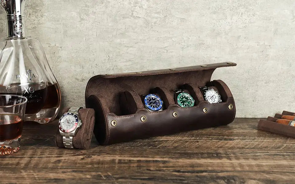 CONTACT'S FAMILY 3 Grids Genuine leather Watch box Men Watches Travel Storage and Packaging Wristwatch Case High Quality Gift