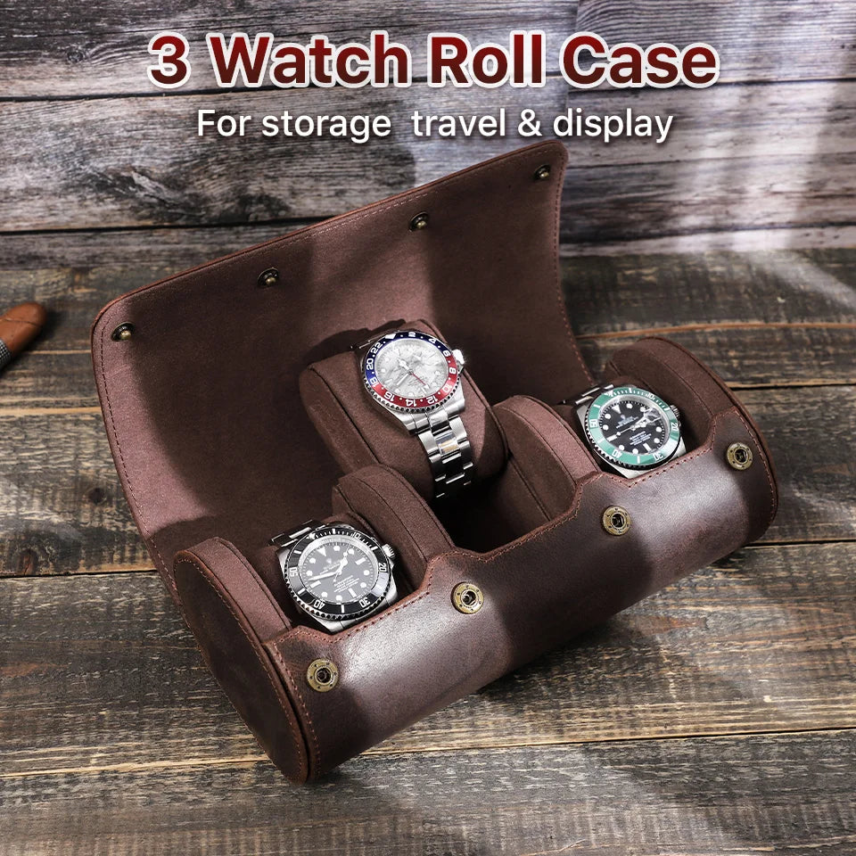 CONTACT'S FAMILY 3 Grids Genuine leather Watch box Men Watches Travel Storage and Packaging Wristwatch Case High Quality Gift