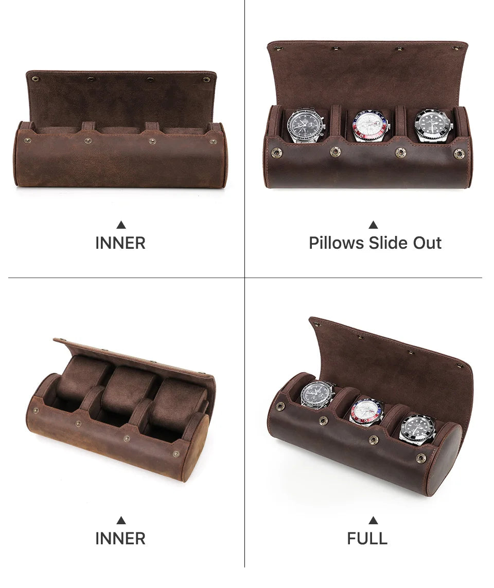 CONTACT'S FAMILY 3 Grids Genuine leather Watch box Men Watches Travel Storage and Packaging Wristwatch Case High Quality Gift