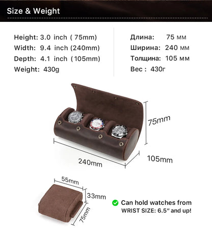 CONTACT'S FAMILY 3 Grids Genuine leather Watch box Men Watches Travel Storage and Packaging Wristwatch Case High Quality Gift
