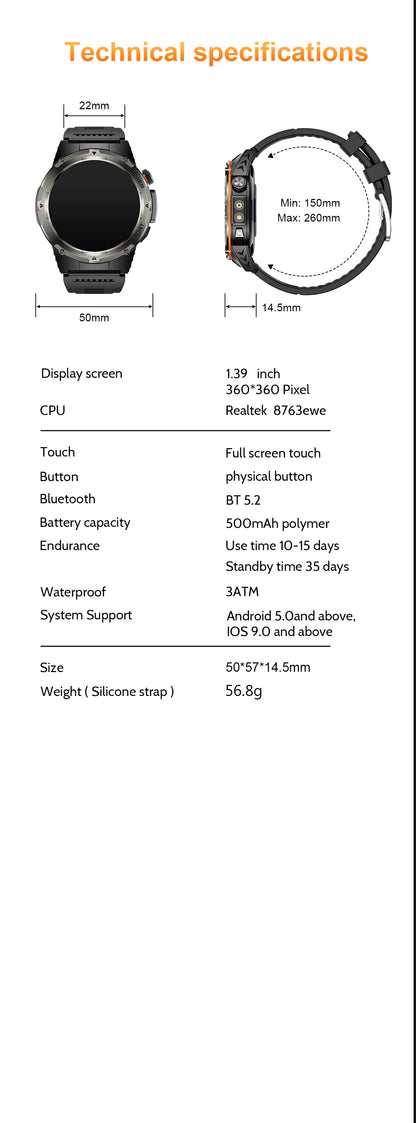 T-Rex 3 GPS Sports Waterproof Smart Watch Men 3ATM waterproof 500mAh Battery NFC Call 2025 New For Xiaomi Smartwatch UV+Infrared