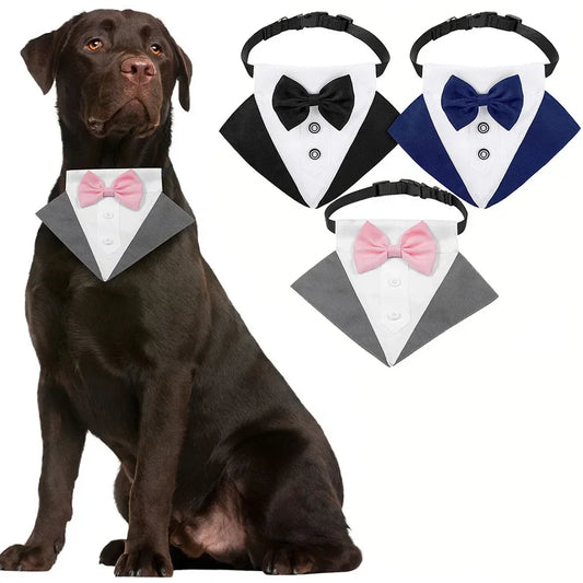 Formal Dog Tuxedo Bandanas Wedding Bow Ties Collar for Dogs Birthday Gentle Pet Costume Adjustable Tux Dogs Bandana Neckerchief